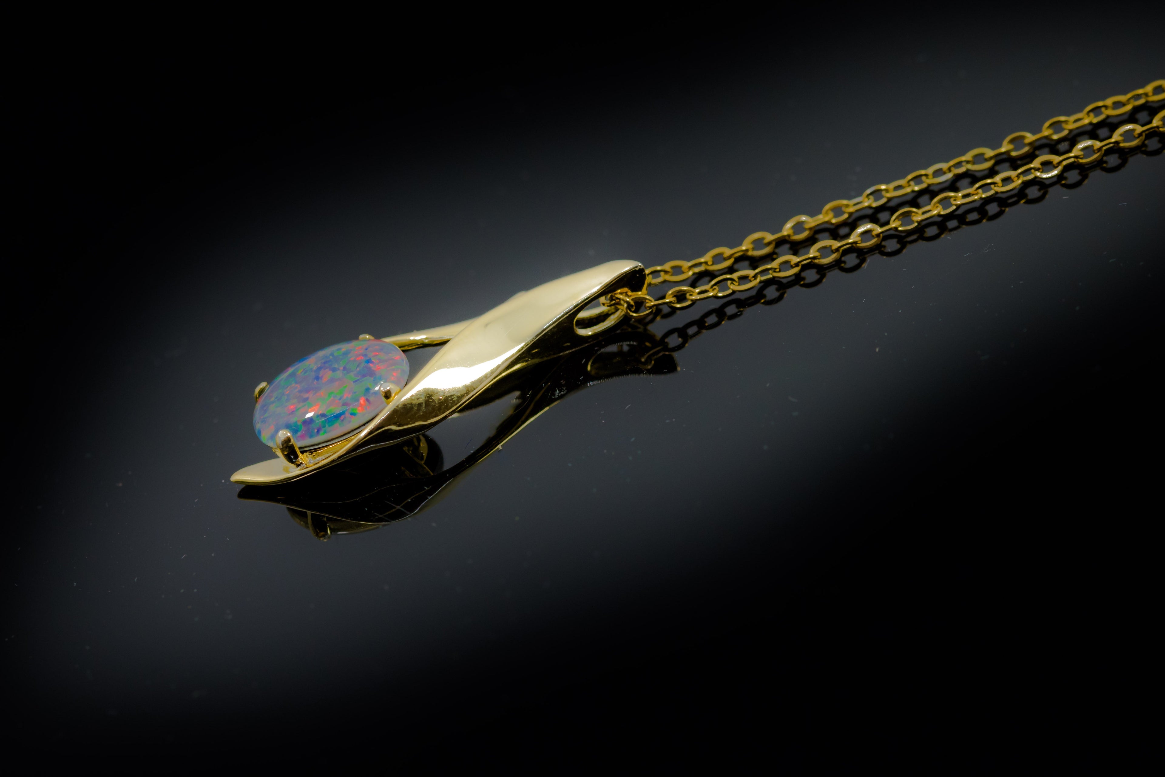 Australian Black Opal Triplet - Genuine Australian Triplet Opal Necklace Pendant - Yellow Gold Plated on Sterling Silver Women's Jewelry - Contemporary Design